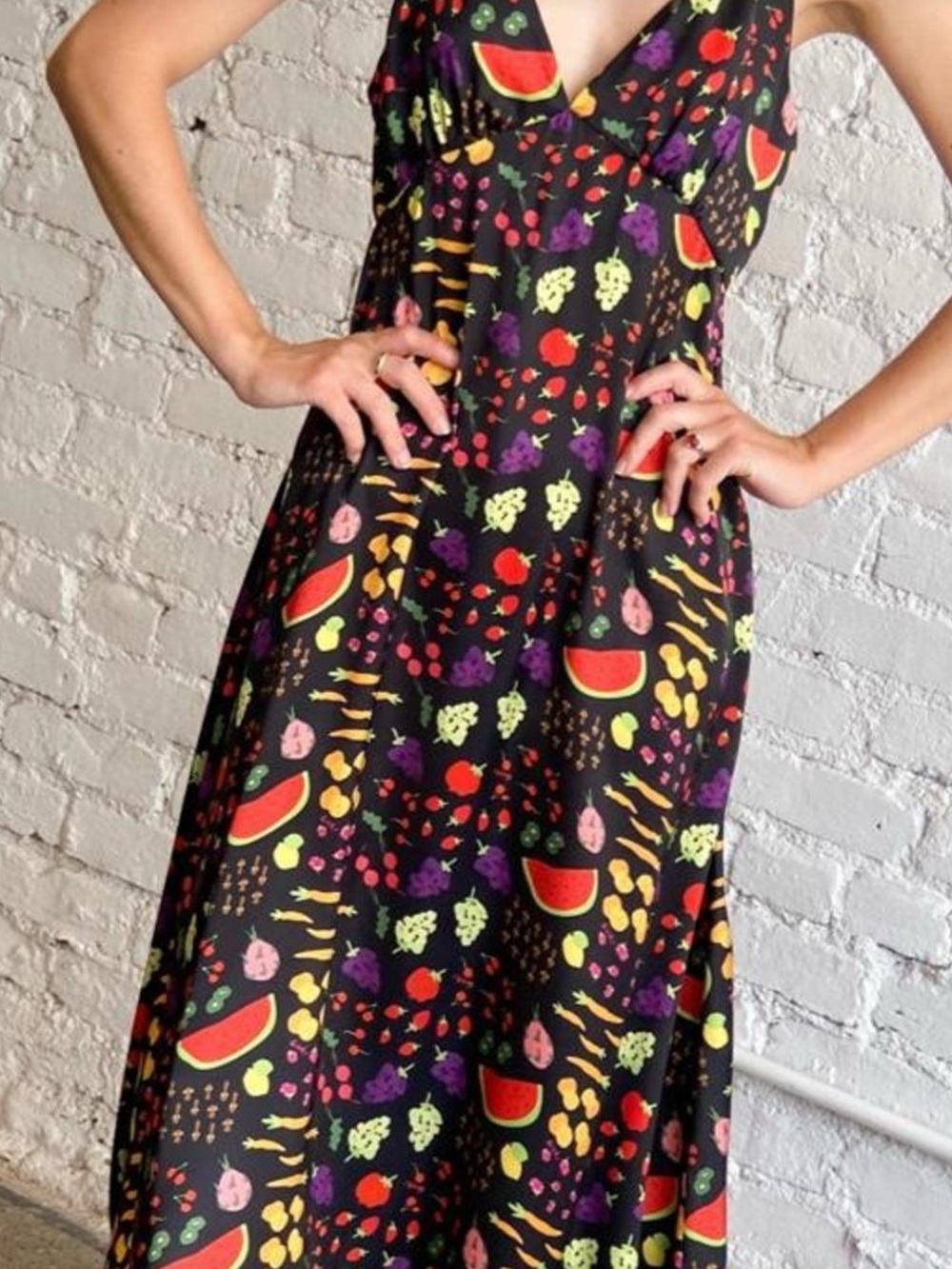 NWT Lisa Says Gah Black Fruit-Print Slip Midi Dress 3XL